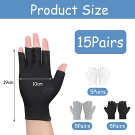 Xynovate 15 Pairs Cotton Moisturizing Gloves, Cotton Gloves for Eczema, Fingerless Design, Touchscreen-Friendly for Jewellery Inspection, Coin Handling, Sleeping Spa Treatment(Black,White,Gray)
