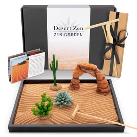 Island Falls Home Desert Zen Garden Kit. Premium Home Cactus Decor. 11x8 Sand Tray. 4 Artificial Features, Brown Sand, 3 Handcrafted Wood Tools. Southwestern Desert Decor Zen Garden for Desk Therapy