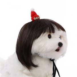 Dog Wig Pet Costumes, Small Dog Headwear for Christmas Eve Festival Party Decor, Head Wear Apparel Toy，Pet Wig-Adjustable Costume (Style 3)