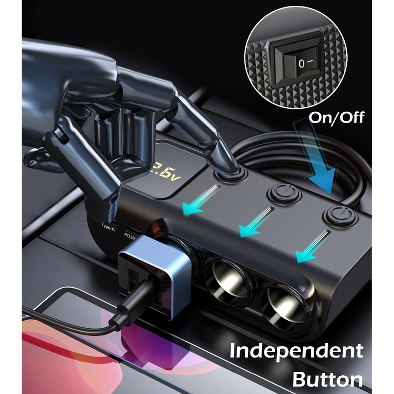 8 in 1Cigarette Lighter Splitter,LIHAN 3 Expander Socket Car Charger