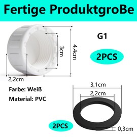 QZKJQDD G1 PVC Thread Cap, Screw Connection Cap PVC Round Female Thread Hose Connector, Sealing Cap Female Thread, with Rubber Seal, for Sealing Connections and Pipe Ends (Pack of 2)