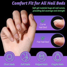 ZIFUTON Short Almond Nail Tips, 288Pcs Half Matte Clear Soft Gel Short Almond Nails Tip, Full Cover Acrylic Fake Nails for Nail Extension Art DIY Nail Salon 12 Sizes