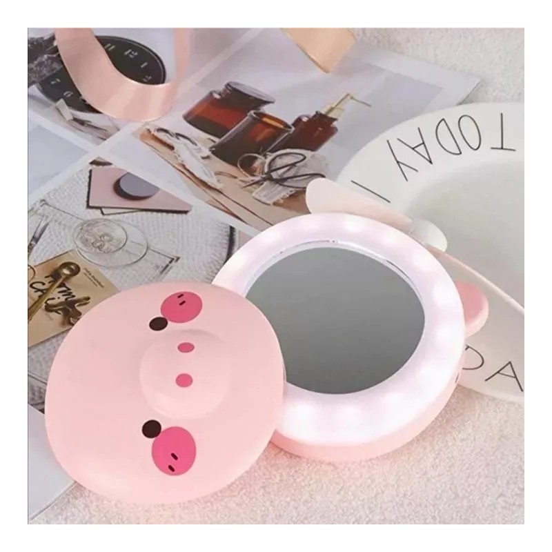 KFMX Espejo Luz Led Portátil Viaje Mini Ventilador Puerquito