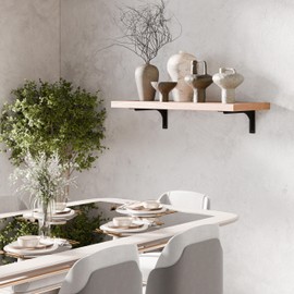 BATODA 16” Shelf Brackets with Beam (4pcs) - L Shelf Brackets Black - Hook Brackets for Floating Shelves - Wall Mounted Support for DIY Open Shelving – Mounting Hardware Included (Pack 4) (4, 16 Inch)