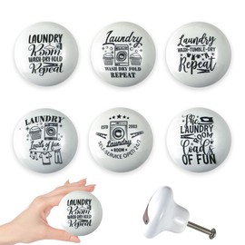 Lasyman Set of 6 Ceramic Vintage Laundry Room Cabinet Drawer Knobs Black and White Furniture Cabinet Handles or Pulls 1.5 x 1.5 Inche