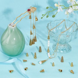 PH PandaHall 80pcs Cone Bead Caps Antique Golden Bead Caps, 5 Styles Tibetan Style Alloy Spacers Bead Caps Tassel End Cap for Earring Necklaces Keychain Pendants Jewellery Making DIY Crafts