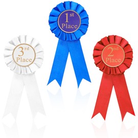 Award Ribbons 1st 2nd 3rd Place Ribbons First Place Ribbon Blue Red White Participation Ribbon Prize Badge Medals Set for Competition Sport Event Awards Honorable Mention Winner Victory (3Pcs)