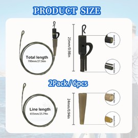 6 Pieces Fishing Accessories Carp Accessories 70 cm 45 lb Chod Rig Leader Leadcore Safety Lead Clip Hair Assembly Carp Inline Helicopter Carp Ready Hair Fishing Rig Leader Accessories Assembly Pre Set