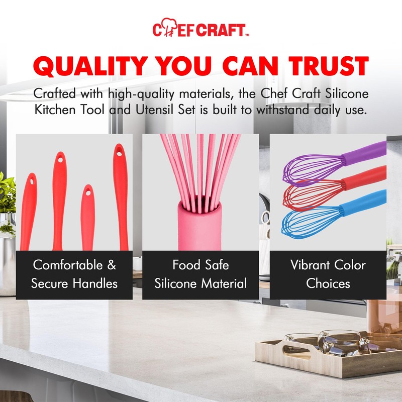 Chef Craft Premium Silicone Wire Cooking Whisk, 10.5 inch, Pink