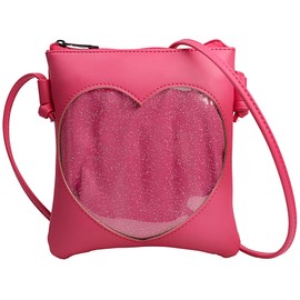 PG6 FF1 Adjustable Small Clear Heart Cross-Body Ita Bag Cell Phone Wallet Shoulder Purse with Zipper Rose-red, Small Size