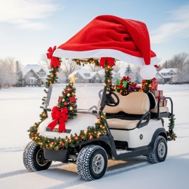 Datanly 18 ft Velvet Christmas Golf Cart Decorations Large Velvet Santa Hat for Car Santa Claus Hat Outdoor Car Covers for Automobiles Christmas Golf Cart Costume Auto Vehicle Accessories
