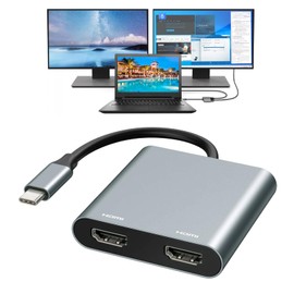 USB C to Dual HDMI Adapter 4K@60Hz, HDMI Adapter, HDMI Splitter for Dual Monitors, USB C to HDMI Splitter Extended Display Support Dual Monitors, Compatible with MacBook, MacBook Pro, Dell XPS