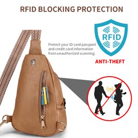 BIAVOI Crossbody Bags for Women Anti Theft Small Sling Handbag with Zipper Lock Vegan Leather RFID Blocking Chest Pure (light brown)