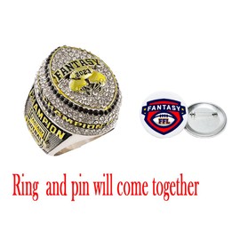 2023 Fantasy Football Championship Ring Stand Included - Gold or Silver | FFL Champion Ring With Many Bright Clear & Black Stones - Sizes 8 – 14, 13, Alloy,Gold,Silver,Zinc, Diamond