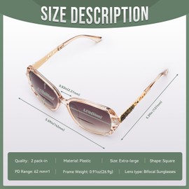 HGIOOIGH Bifocal Reading Sunglasses for Women Oversized Square Sun Reader Sparkling Composite Shiny Frame reader sunglasses 2 PACK +1.0