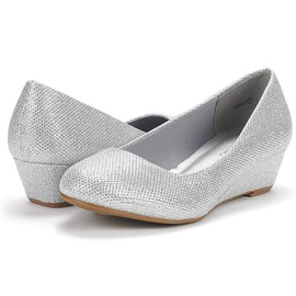 DREAM PAIRS Women's Debbie Mid Wedge Heel Pump Shoes,Size 10,Silver/Glitter,Debbie