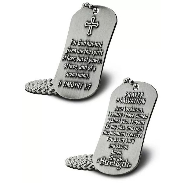 Shields of Strength II Timothy 1:7-Antique Finish Dog Tag Necklace