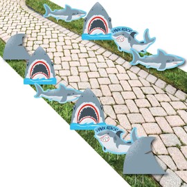 Big Dot of Happiness Shark Zone - Shark and Fin Lawn Decorations - Outdoor Jawsome Shark Party or Birthday Party Yard Decorations - 10 Piece