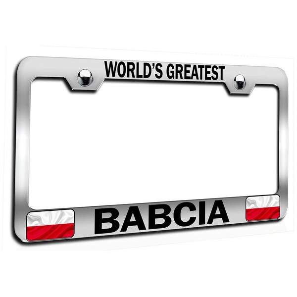 Makoroni - World's Greatest Babcia Polish Ch Steel Auto SUV License Plate Frame, License Tag Holder