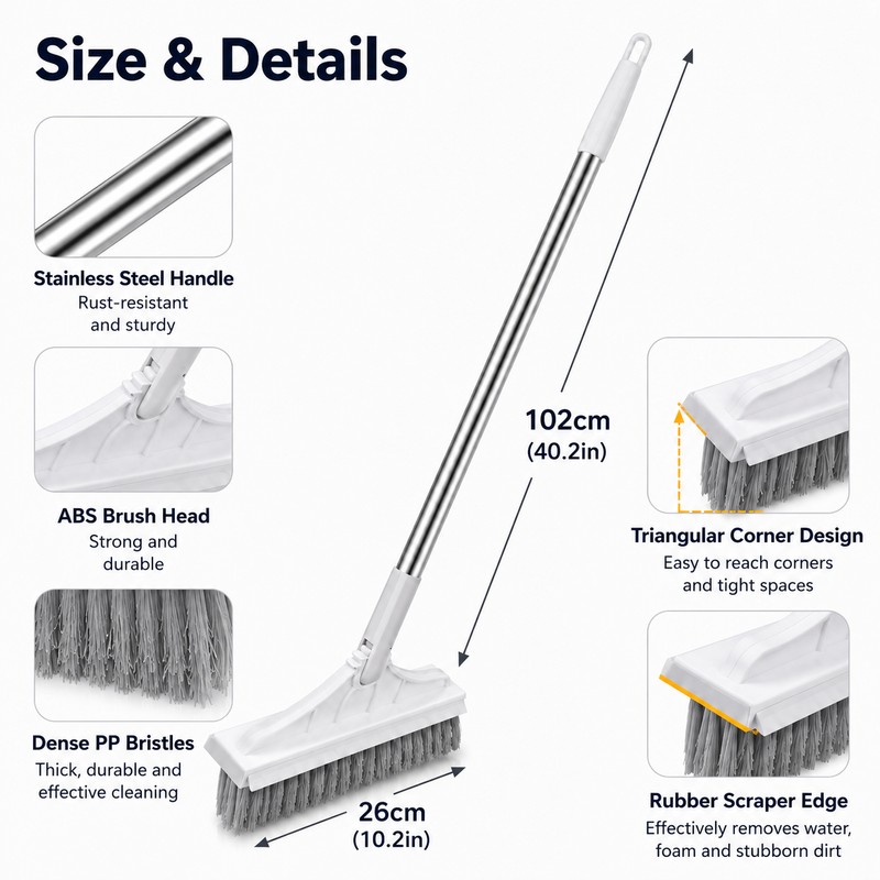 3-in-1 Cleaning Brush for Bathroom Floors and Tiles - Long
