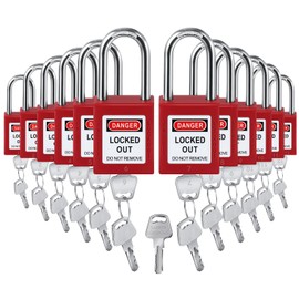 Landhoow 12 Set Lockout Tagout Locks and Keys Kit Loto Locks Different Safety Lock 2 Keys Per Lock Tag Out Padlocks for Electrical Lockout Tag Out Stations and Devices Kits (Red)