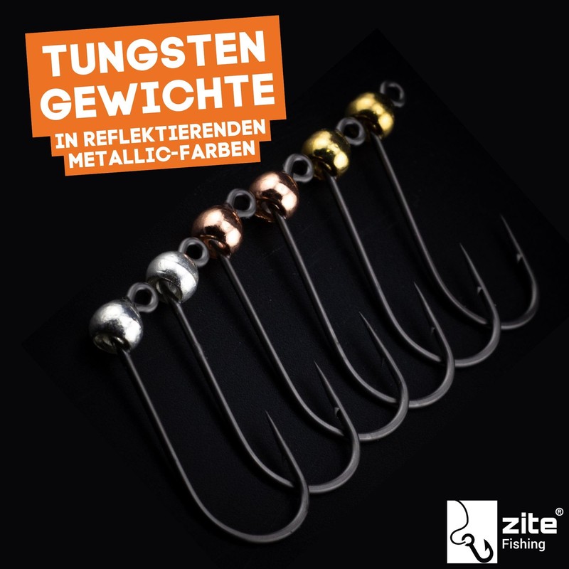 Zite Fishing Tungsten Pro Sharp Jig Hook Set Metallic, Pack