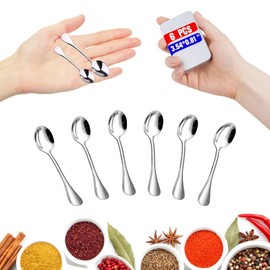 6PCS Mini Stainless Steel Spoons (Upgraded Larger Size 3.54 inch) - Small Salt Spoons SUS 304 Food Grade Mini Seasoning Spoon for Powder Spices Jars, Pepper, Sugar, Honey