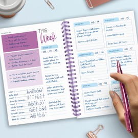 Weekly Planner Spiral Bound Notebook A5 - Undated Planner - To Do List Notebook - Habit Tracker - 52 Weeks - Daily Planner Undated for Home Work Office Business - Goal Planner - Cute Planner (Purple)