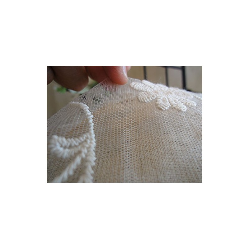 麻混生地 【クッションカバー】 / 繊細なチュールレースにナチュラルなコットン刺繍♪