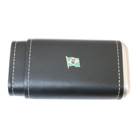 Brazilian Flag Cigar Tube Leather Covered Black Case With Cedar Lining In Gift Box 489
