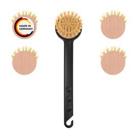 Rival Set of 6 Euro-Line Washing Up Brushes with 5 Interchangeable Heads Made of Beech Wood Black - Dish Brush with Fibre Bristles - Dish Brush for the Kitchen - Dish Brush Set - Interchangeable Brush