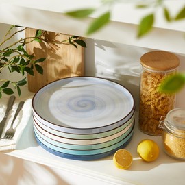 Sweese 10.5 Inch Porcelain Dinner Plates Set of 6, Gradient High Edge Dish Set - Dishwasher, Microwave, Oven Safe, Scratch Resistant, Kitchen Serving Dishes - Cool Assorted Colors