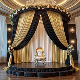 PartyVillage 20x10FT Black Sequin Backdrop Curtain -4 Panels 5x10FT Wrinkle Free Shimmer Back Drop Cloth, Glitter Backdrop Drapes for Photography, Birthday, Wedding, Graduation Background