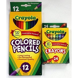 12ct Crayola Colored Pencils Pre-Sharpened & 24ct Crayola Crayons Basic Bundle