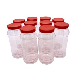Truenova- Set of 10 x 1L Food Kitchen Craft Garage Organisation Plastic Storage Jars Red Flat Lids