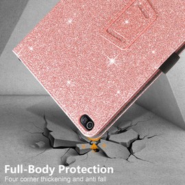 GUAGUA Case for Acer Iconia Tab A10 10.1 inch, Glitter Sparkly Bling Folding Stand Flip Leather Cover with Built-in Pencil Holder for Kids Women Protective Tablet Case for Acer Iconia Tab A10, Pink