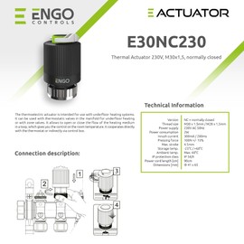ENGO E30NC-230 UFH Thermal Actuator 230V M30x1.5 Normally Closed Underfloor Heating Manifold Thermostat Actuator