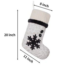 BHD BEAUTY 2024 New White and Black Embroidery Christmas Stockings Set 5 Xmas Stockings Decoration with Pattern 20" Large Fireplace Hanging Stockings for Family Holiday Christmas Party
