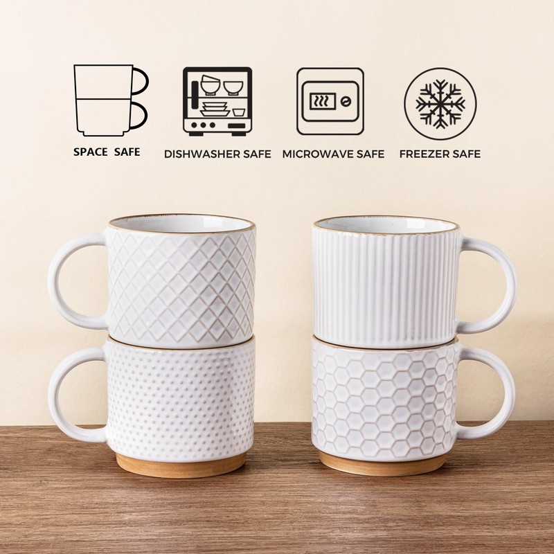 GBHOME 12OZ Stackable Coffee Mugs, Ceramic Coffee Mugs with Texture