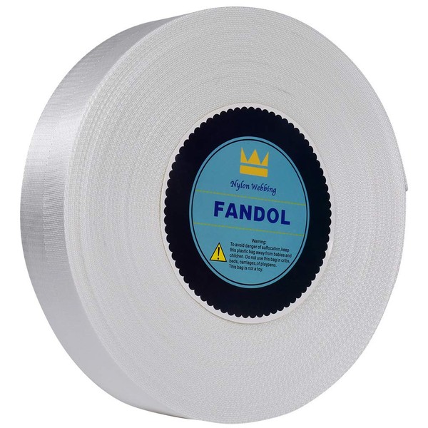 FANDOL Nylon Webbing - Heavy Duty Strapping for Crafting Pet Collars, Shoulder Straps, Slings, Pull Handles - Repairing Furniture, Gardening, Outdoor Gear & More (1 inch x 10 Yards, White)