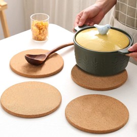 CRCHOM Cork Trivet 4 Pack Round Cork Hot Pads for Pots and Pans 8" x 0.4" High Density Thick Hot Pads Heat Resistant Trivets Mat for Countertop & Table