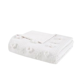 Intelligent Design Queen Duvet Cover Set, Clipped Jacquard Duvet Set Chic Pompoms Accent, All Seasons Lightweight Microfiber Bed Cover for Comforter with 2 Shams, Lucy, Full/Queen Ivory 3 Piece