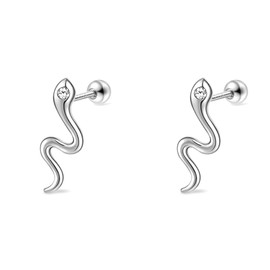 DHZJTSL Small Silver Snake Stud Earrings for Women, Hypoallergenic 925 Sterling Silver Snake Shaped Gothic Goth Earrings, Cartilage Helix Piercing