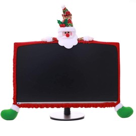 SUSHAFEN 1 Pack Christmas Computer Monitor Border Cover TV Monitor Cover Elastic Laptop Computer Cover for Xmas Home Office Computer Decoration-Santa Claus