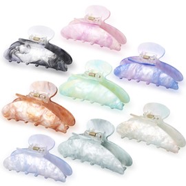 Yuxung 8 Pcs Large Acrylic Hair Claw Clips for Women Non-slip Strong Hold Jaw Clamps for Thick Thin Hair (Marble,Elegant Colors)