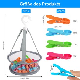 Clothes Pegs with Basket, Pack of 50 Clothes Pegs with Bag, Peg Basket Without Imprint, Windproof Plastic Clothes Pegs for Washing Lines and Hangers