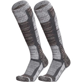 WEIERYA Ski Socks 2 Pairs Pack for Skiing, Snowboarding, Cold Weather, Winter Performance Socks (Retro Grey 2 Pairs, Medium)