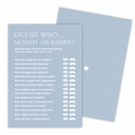 Minimalism Baby Shower Game Kits - Guess Who Mommy Or Daddy - Mist Blue - 30 Fill in Style Game Cards Each Set, Gender Reveal, Baby Announcement, Party Favor & Decor - B03