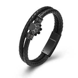 zeqingjw Pet Cremation Jewelry Paw Print Urn Bracelet for Ashes for Women Men Leather Memorial Dog Cat Ashes Keepsake Bangle Jewelry, 20CM, Stainless Steel, Lava Stone