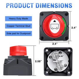 Wirenest Battery Disconnect Switch, 2-Position On/Off, 275A Continuous/1250A Cranking, Multi-Mount, for Boat, RV, UTV, Solar